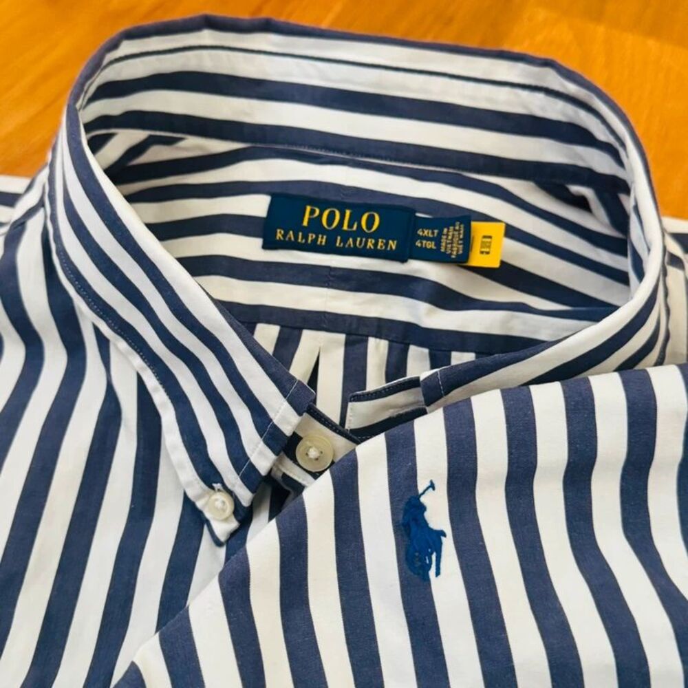 Polo Ralph Lauren Stripe Shirt Mens 4XLT Blue Plaid Non Iron Button Down